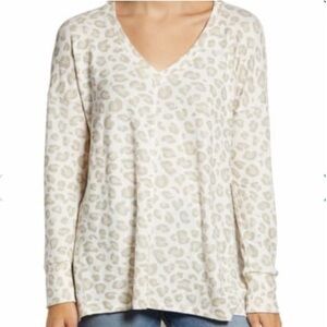 Gibson Leopard Print V-Neck Oversized Long Sleeve Top Tunic Sweater Extra Small